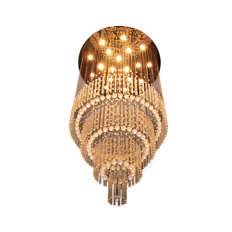 Modern Crystal Multi-Tier Flush Ceiling Light - 18-Head Stainless Steel Flushmount for Hall