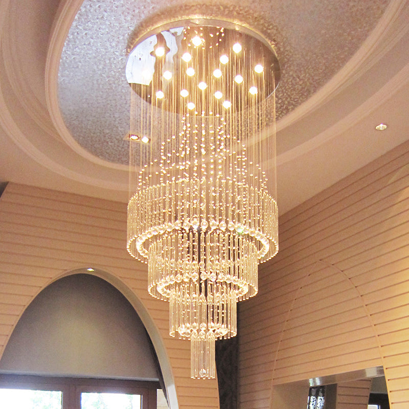 Modern Crystal Multi-Tier Flush Ceiling Light - 18-Head Stainless Steel Flushmount for Hall