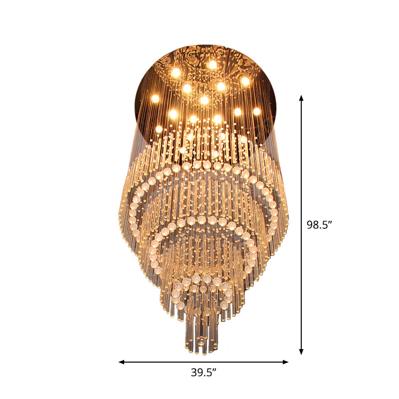 Modern Crystal Multi-Tier Flush Ceiling Light - 18-Head Stainless Steel Flushmount For Hall