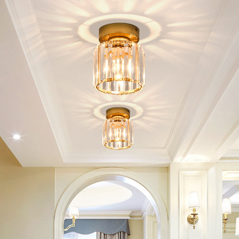 Sleek Crystal Ceiling Lamp: Square/Cylinder Corridor Semi Flush Mount in Black/Gold for Simplicity & Elegance