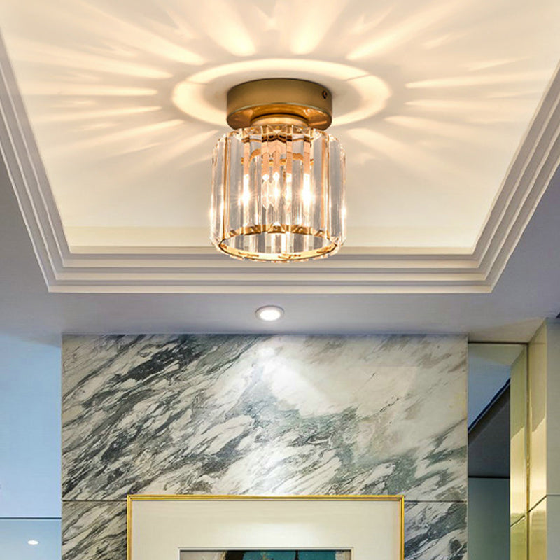Sleek Crystal Ceiling Lamp: Square/Cylinder Corridor Semi Flush Mount In Black/Gold For Simplicity &