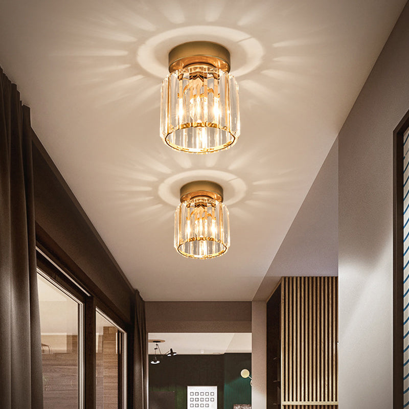 Sleek Crystal Ceiling Lamp: Square/Cylinder Corridor Semi Flush Mount In Black/Gold For Simplicity &