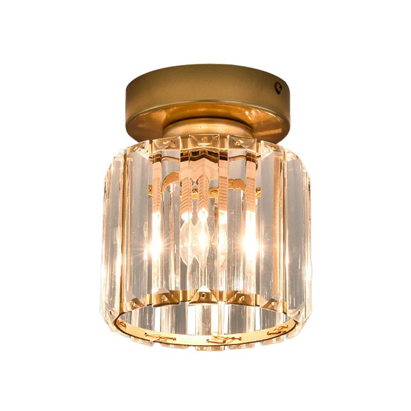 Sleek Crystal Ceiling Lamp: Square/Cylinder Corridor Semi Flush Mount in Black/Gold for Simplicity & Elegance