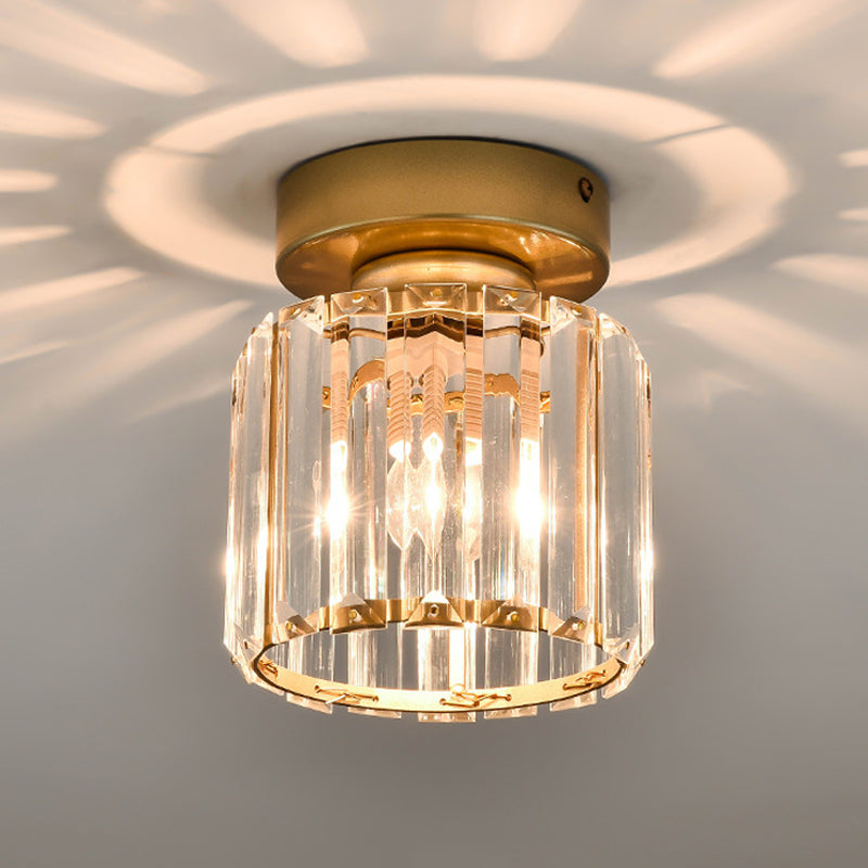 Sleek Crystal Ceiling Lamp: Square/Cylinder Corridor Semi Flush Mount in Black/Gold for Simplicity & Elegance
