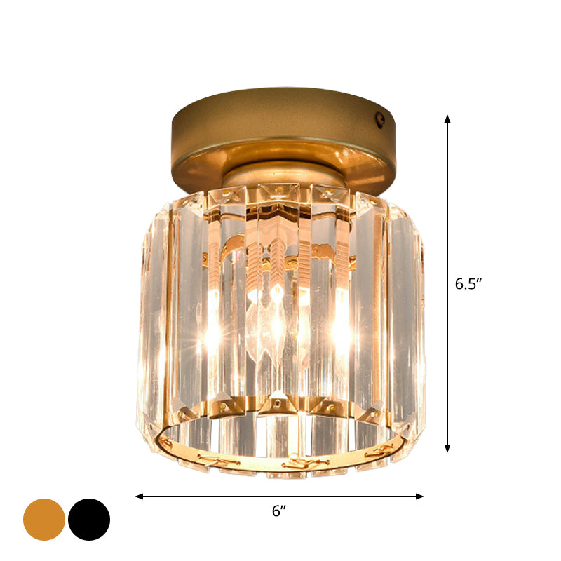 Sleek Crystal Ceiling Lamp: Square/Cylinder Corridor Semi Flush Mount in Black/Gold for Simplicity & Elegance