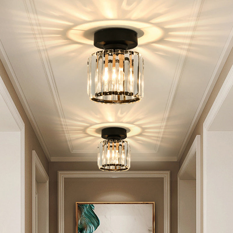 Sleek Crystal Ceiling Lamp: Square/Cylinder Corridor Semi Flush Mount in Black/Gold for Simplicity & Elegance