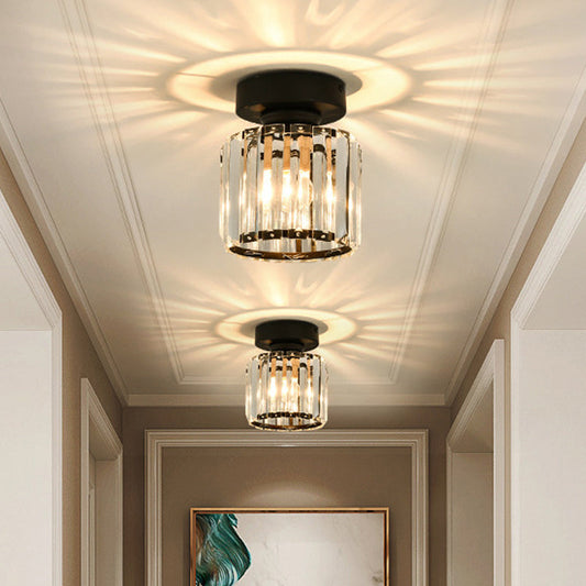 Sleek Crystal Ceiling Lamp: Square/Cylinder Corridor Semi Flush Mount in Black/Gold for Simplicity & Elegance