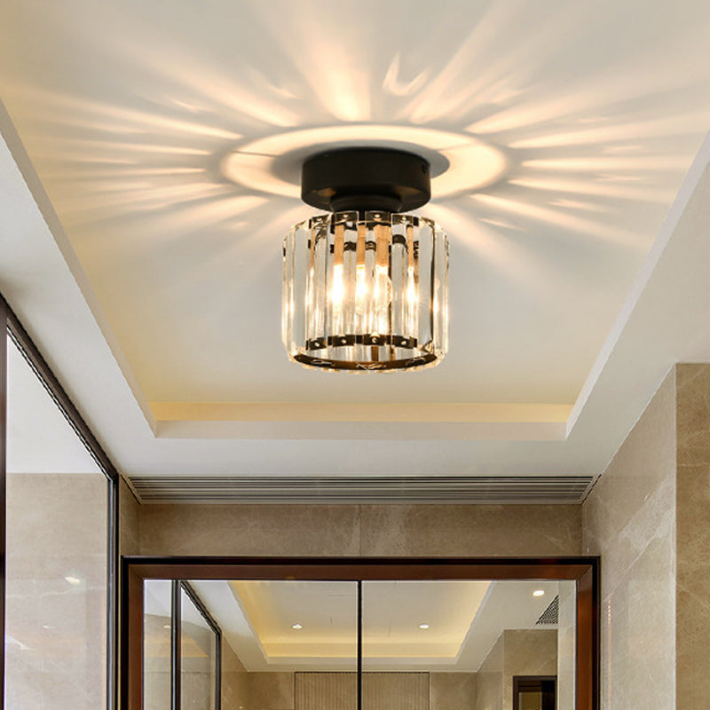 Sleek Crystal Ceiling Lamp: Square/Cylinder Corridor Semi Flush Mount In Black/Gold For Simplicity &