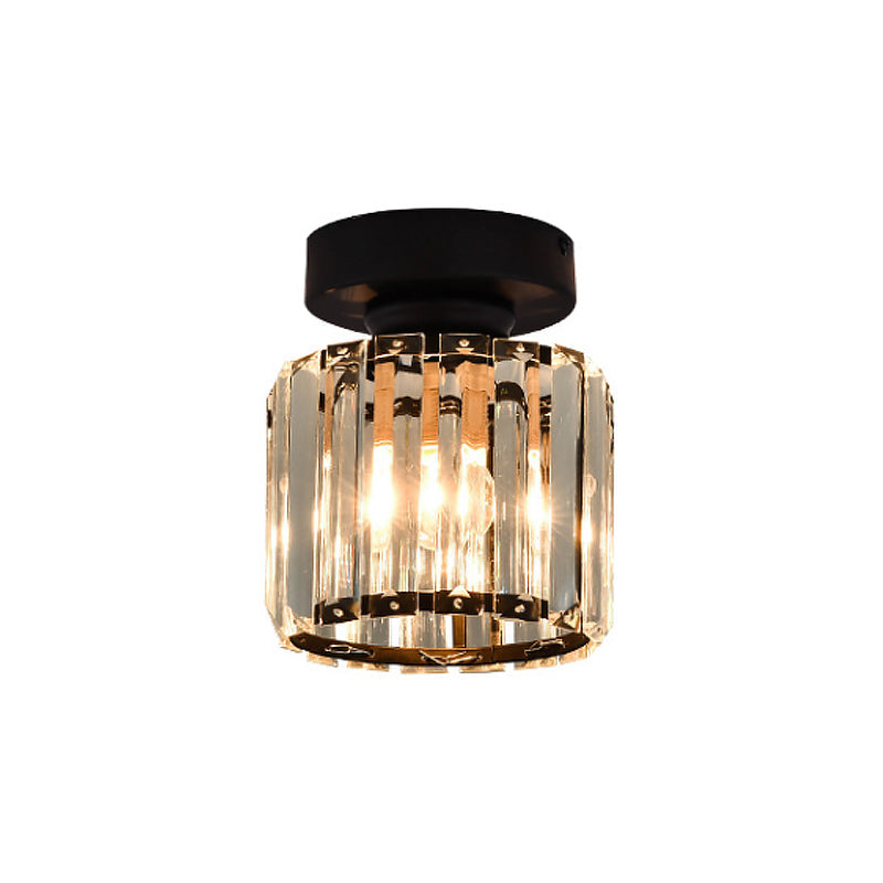 Sleek Crystal Ceiling Lamp: Square/Cylinder Corridor Semi Flush Mount in Black/Gold for Simplicity & Elegance