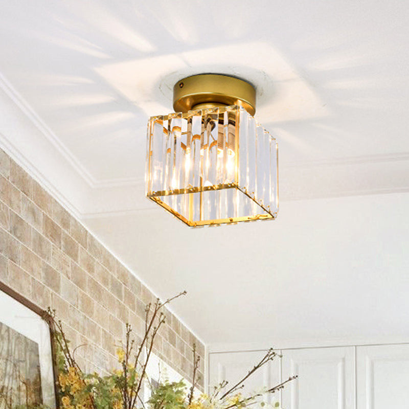 Sleek Crystal Ceiling Lamp: Square/Cylinder Corridor Semi Flush Mount in Black/Gold for Simplicity & Elegance