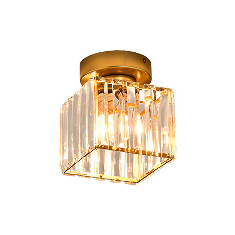 Sleek Crystal Ceiling Lamp: Square/Cylinder Corridor Semi Flush Mount In Black/Gold For Simplicity &