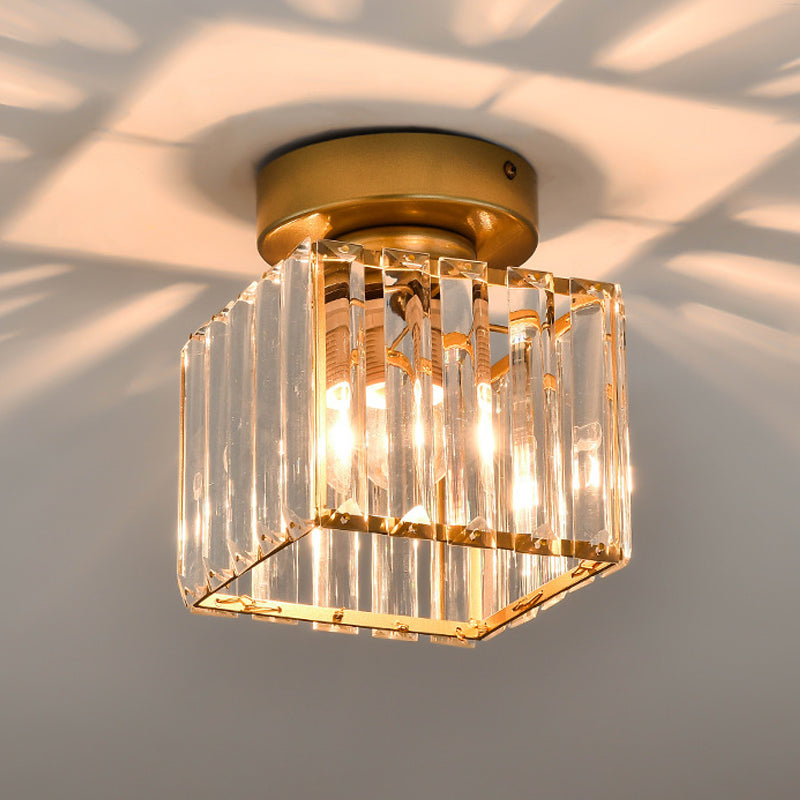 Sleek Crystal Ceiling Lamp: Square/Cylinder Corridor Semi Flush Mount in Black/Gold for Simplicity & Elegance
