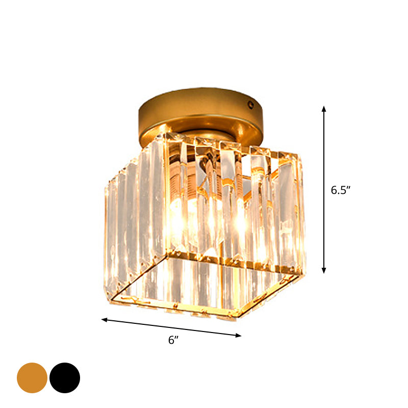 Sleek Crystal Ceiling Lamp: Square/Cylinder Corridor Semi Flush Mount in Black/Gold for Simplicity & Elegance
