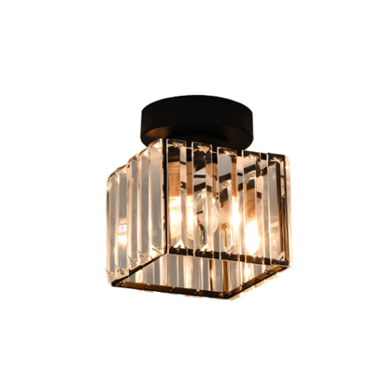 Sleek Crystal Ceiling Lamp: Square/Cylinder Corridor Semi Flush Mount in Black/Gold for Simplicity & Elegance