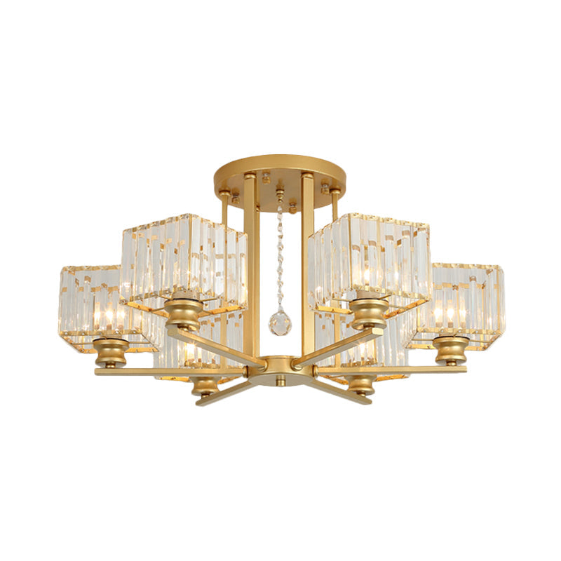Modern Prismatic Crystal Flush Chandelier With Rectangle Design - 4/6/8 Lights In Black/Gold For
