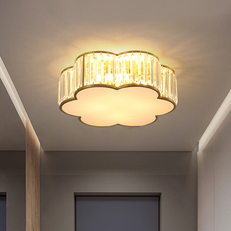 Flower Ceiling Lamp With Prismatic Crystal Minimalist Black/Gold Available In 3 Sizes Flush Mount