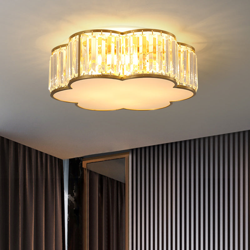 Flower Ceiling Lamp with Prismatic Crystal, Minimalist Black/Gold, Available in 3 Sizes, Flush Mount Light Fixture
