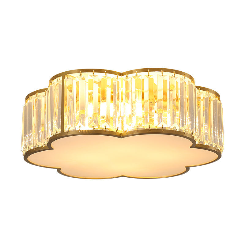 Flower Ceiling Lamp With Prismatic Crystal Minimalist Black/Gold Available In 3 Sizes Flush Mount