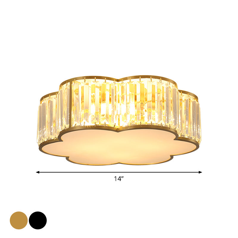 Flower Ceiling Lamp With Prismatic Crystal Minimalist Black/Gold Available In 3 Sizes Flush Mount