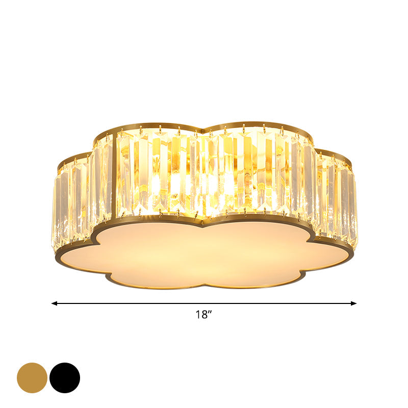 Flower Ceiling Lamp with Prismatic Crystal, Minimalist Black/Gold, Available in 3 Sizes, Flush Mount Light Fixture