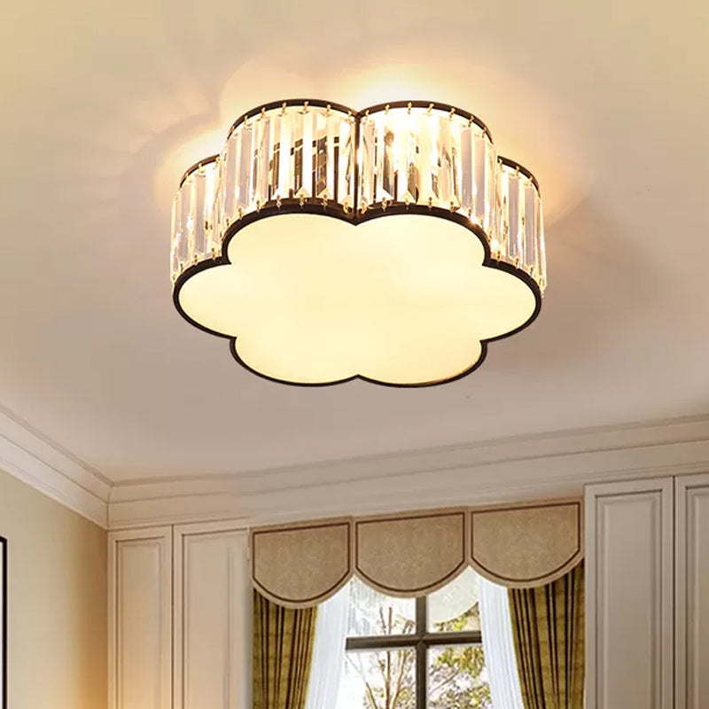 Flower Ceiling Lamp with Prismatic Crystal, Minimalist Black/Gold, Available in 3 Sizes, Flush Mount Light Fixture