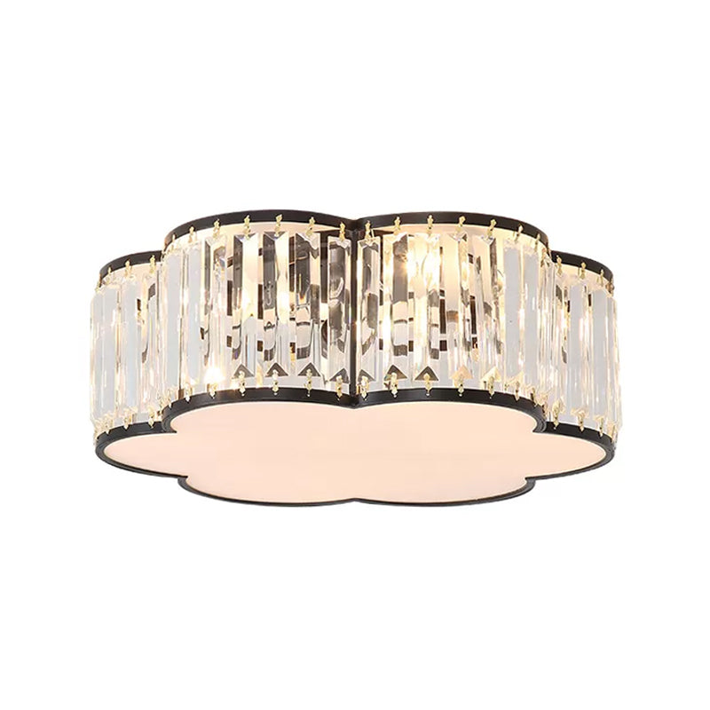 Flower Ceiling Lamp With Prismatic Crystal Minimalist Black/Gold Available In 3 Sizes Flush Mount