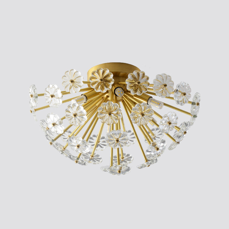 Modern Crystal Bouquet Semi Flush Mount Ceiling Lamp - Gold, 3/5 Lights - Bedroom Lighting
