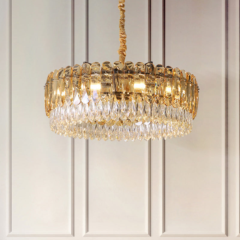 Lustre rond en cristal moderne avec 6/10 têtes argentées, idéal pour la suspension de la chambre