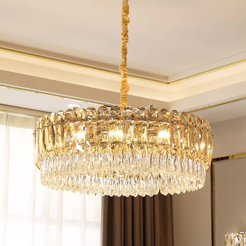 Lustre rond en cristal moderne avec 6/10 têtes argentées, idéal pour la suspension de la chambre