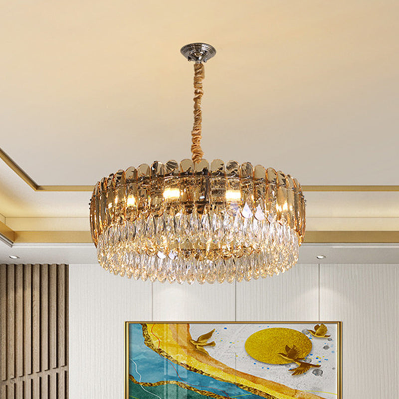 Lustre rond en cristal moderne avec 6/10 têtes argentées, idéal pour la suspension de la chambre