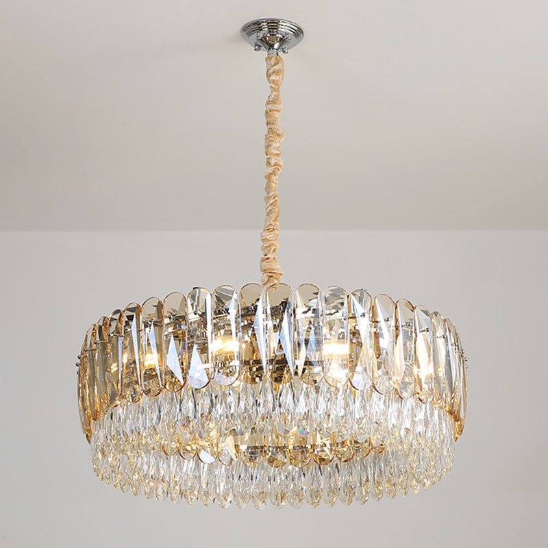 Lustre rond en cristal moderne avec 6/10 têtes argentées, idéal pour la suspension de la chambre