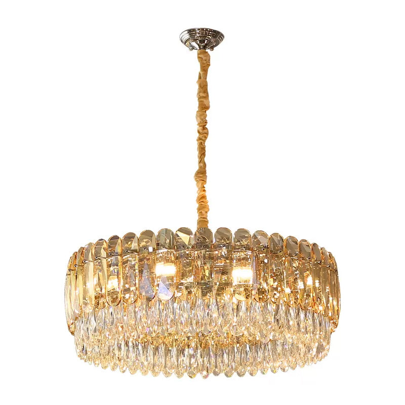 Lustre rond en cristal moderne avec 6/10 têtes argentées, idéal pour la suspension de la chambre