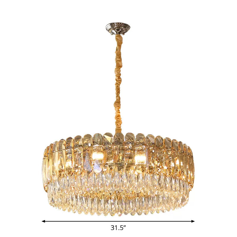 Lustre rond en cristal moderne avec 6/10 têtes argentées, idéal pour la suspension de la chambre