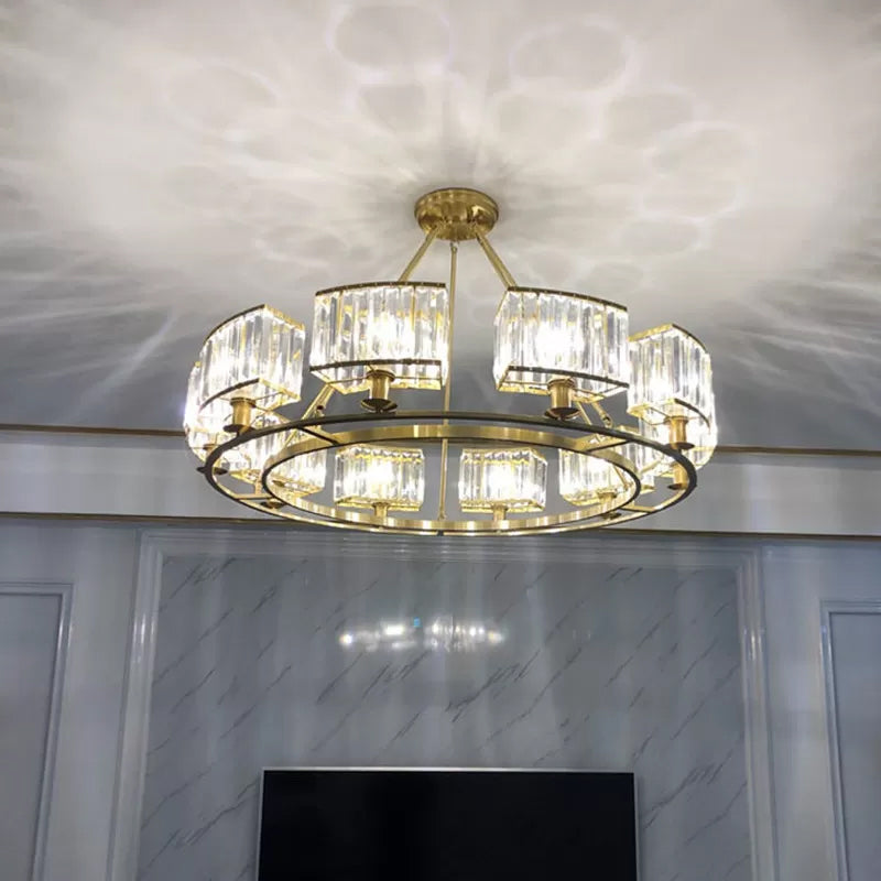 Modern Gold Crystal Prism Chandelier Pendant Light - 6/8/10 Bulb Dining Room Hanging Lamp