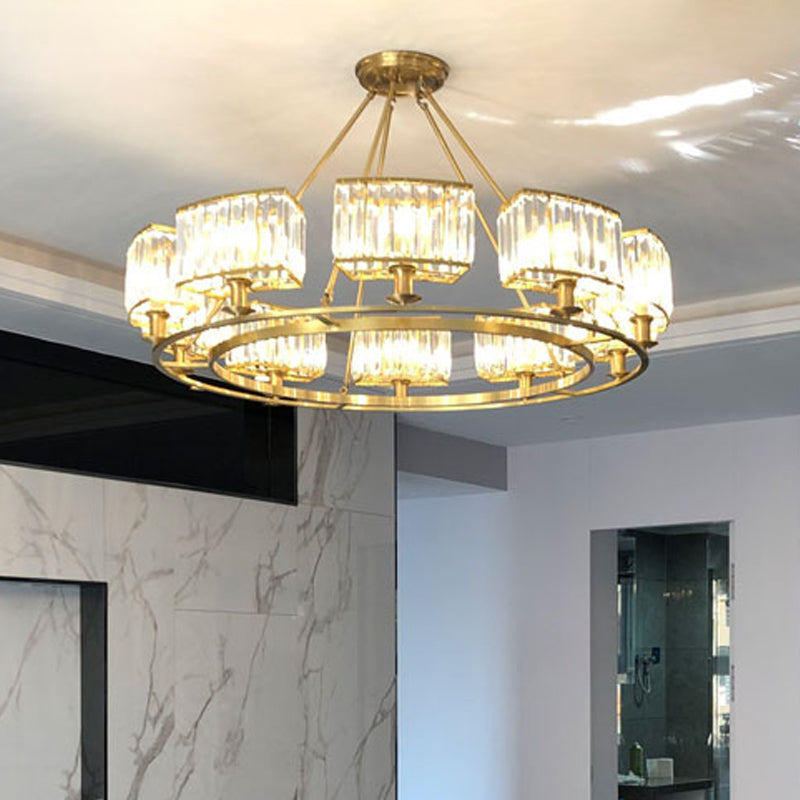 Modern Gold Crystal Prism Chandelier Pendant Light - 6/8/10 Bulb Dining Room Hanging Lamp