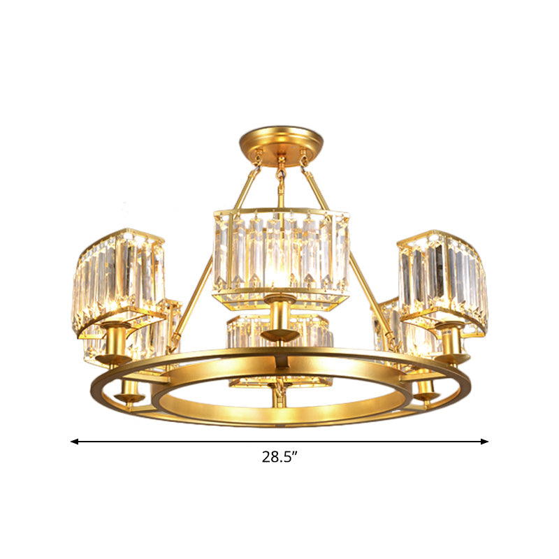 Modern Gold Crystal Prism Chandelier Pendant Light - 6/8/10 Bulb Dining Room Hanging Lamp