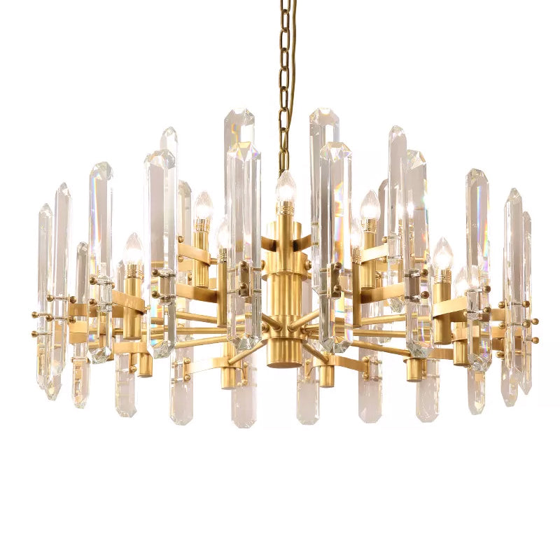 15-Light Radial Pendant Chandelier - Modern Gold Crystal Rod Design for Dining Room