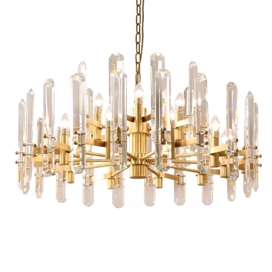 15-Light Radial Pendant Chandelier - Modern Gold Crystal Rod Design for Dining Room