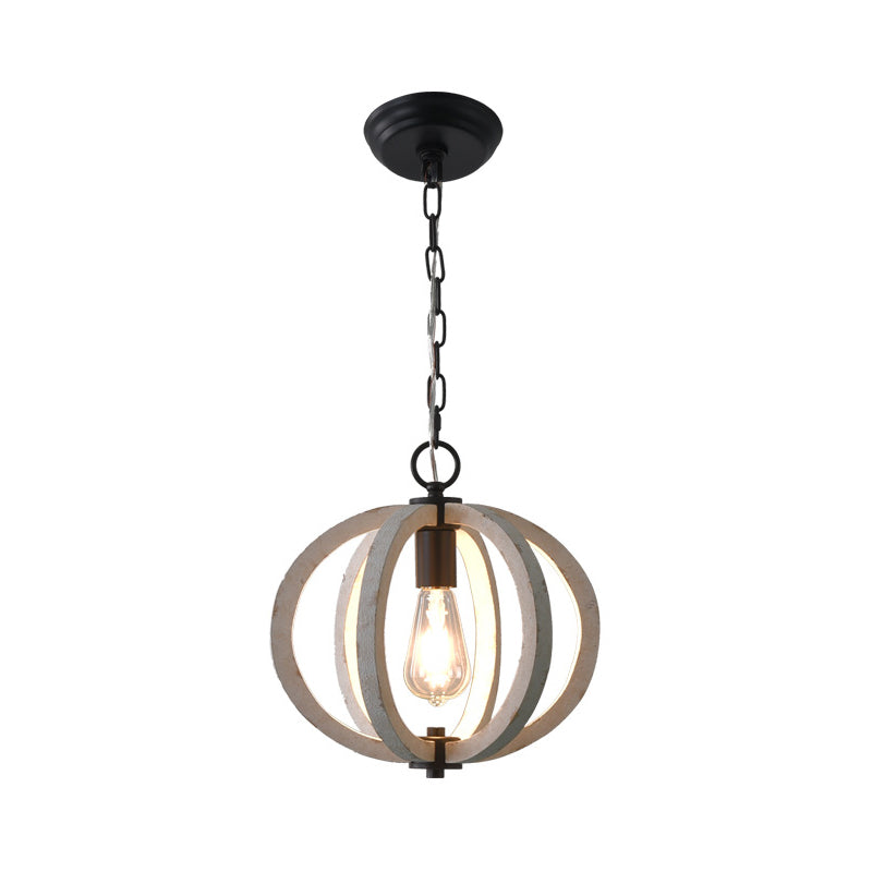 Traditional Wood Geometric Cage Pendant Light For Living Room