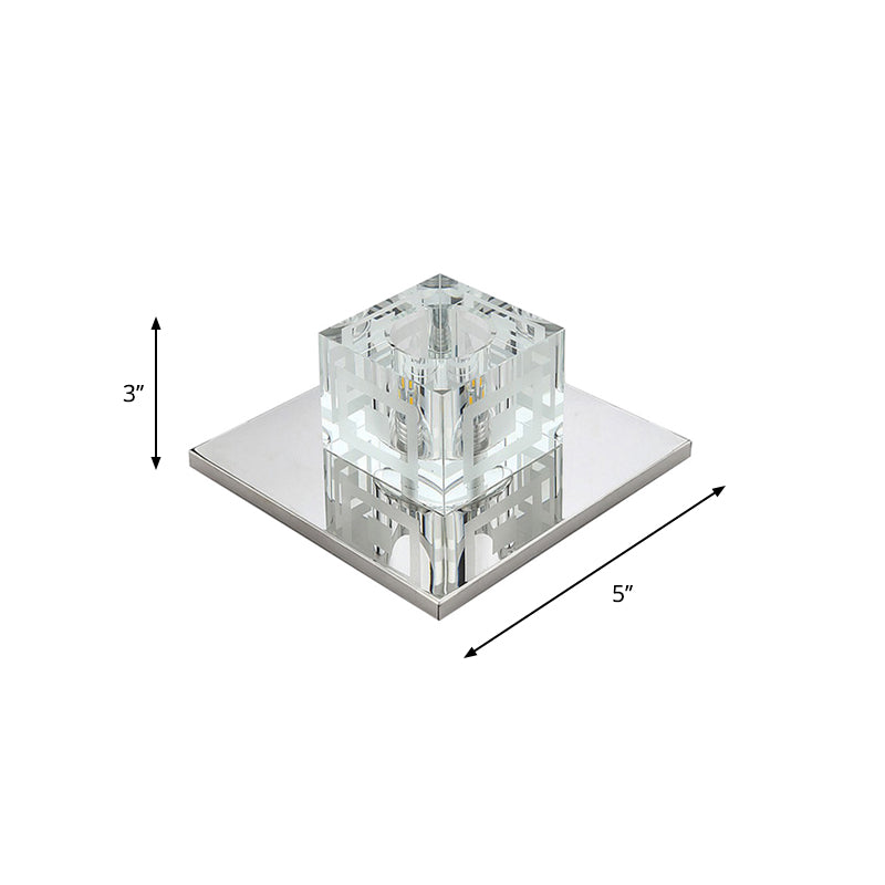 Crystal Square Led Ceiling Light In Chrome For Hallway