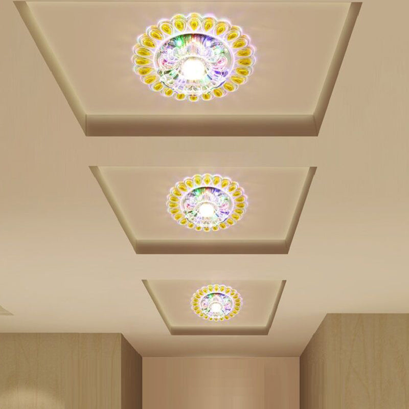 Modern LED Flush Mount Crystal Petal Ceiling Light with Teardrop Trim in White