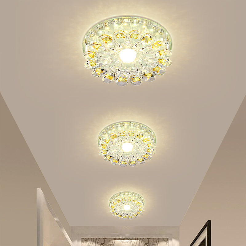 Lotus Crystal LED Flush Mount Lamp - Contemporary Close to Ceiling Light in Chrome
