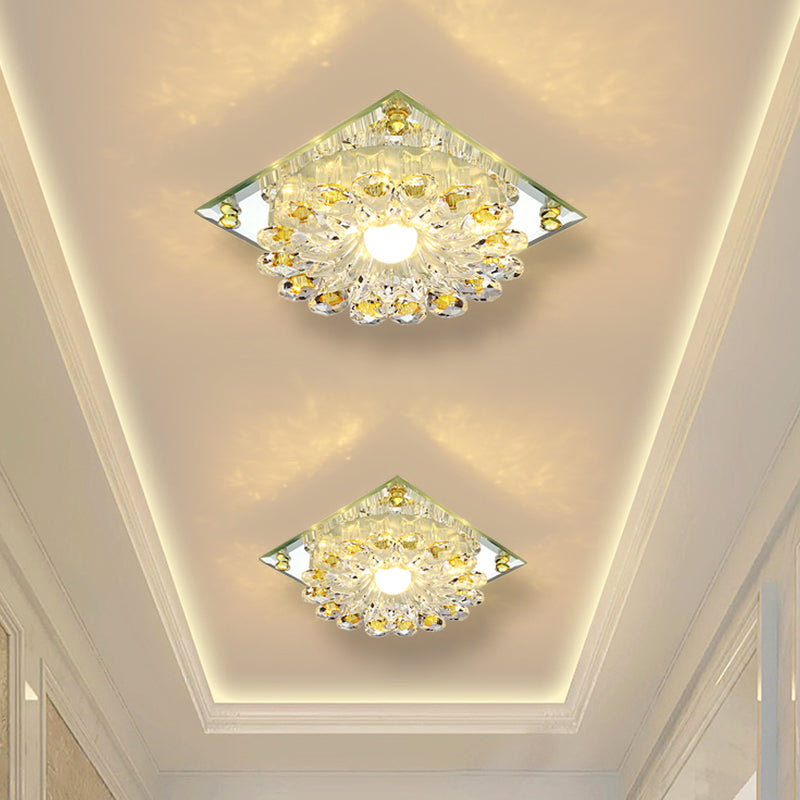 Lotus Crystal LED Flush Mount Lamp - Contemporary Close to Ceiling Light in Chrome