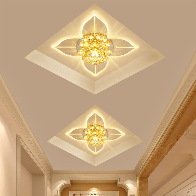 Minimal LED Flower Flush Mount Light: Clear Crystal Ceiling Lamp for Porch