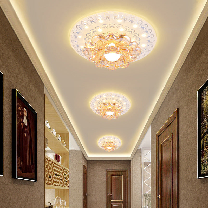 Bloom Crystal LED Ceiling Light with Peacock Feather Pattern for Foyer Flushmount