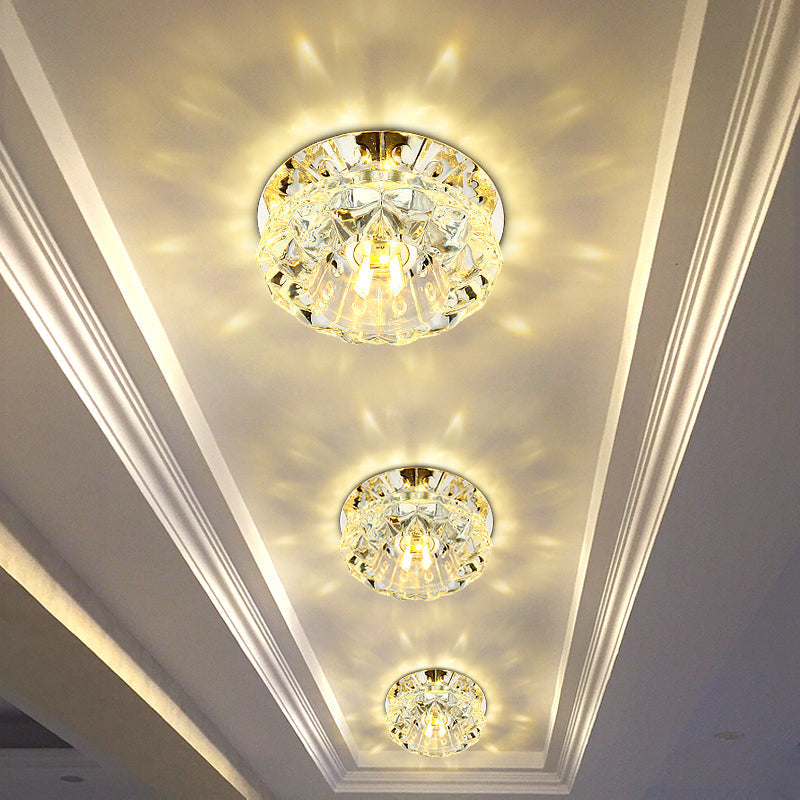 Modern Chrome LED Crystal Flush Light Fixture for Hallways - Petal Design