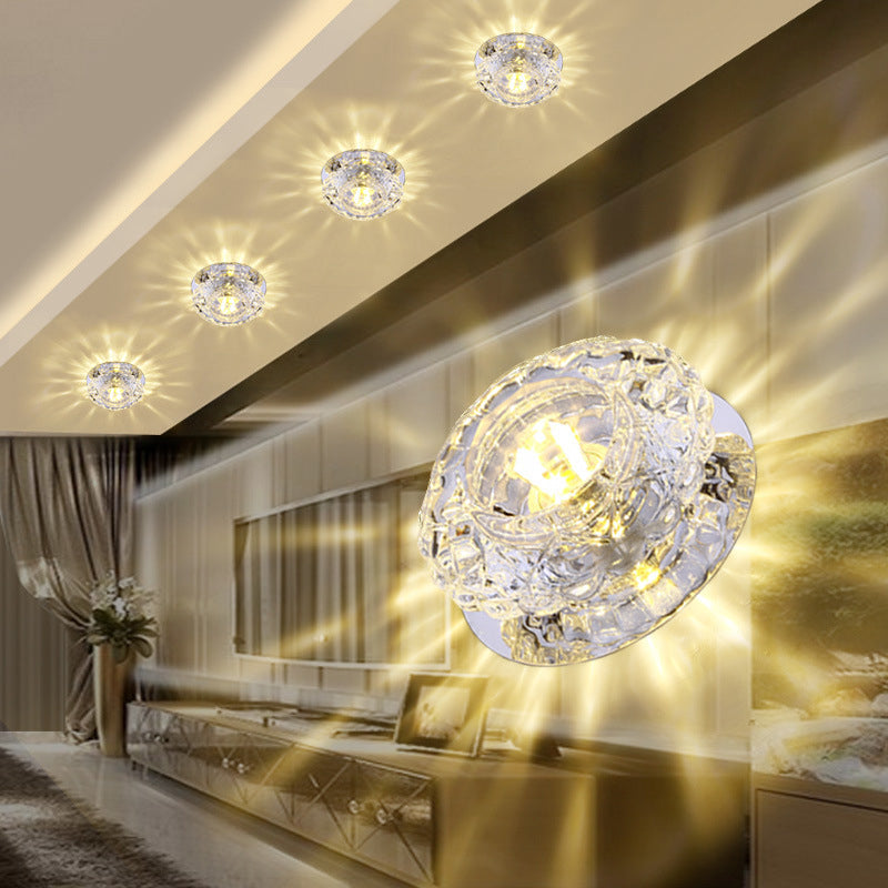 Sleek LED Porch Ceiling Chrome Flushmount Light with Clear Crystal Flower Shade