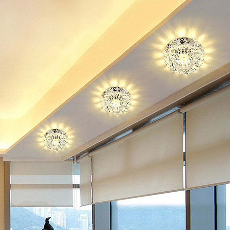 Crystal Ceiling Mount LED Lamp - Modern Chrome Flush Mount Lighting for Hallway