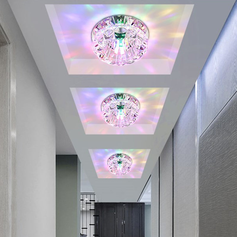 Crystal Ceiling Mount LED Lamp - Modern Chrome Flush Mount Lighting for Hallway