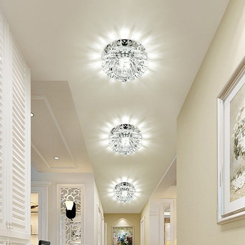Crystal Ceiling Mount LED Lamp - Modern Chrome Flush Mount Lighting for Hallway